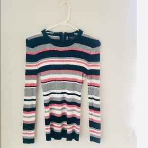 Long Sleeve Striped Ribbed Zip Back Sweater Top